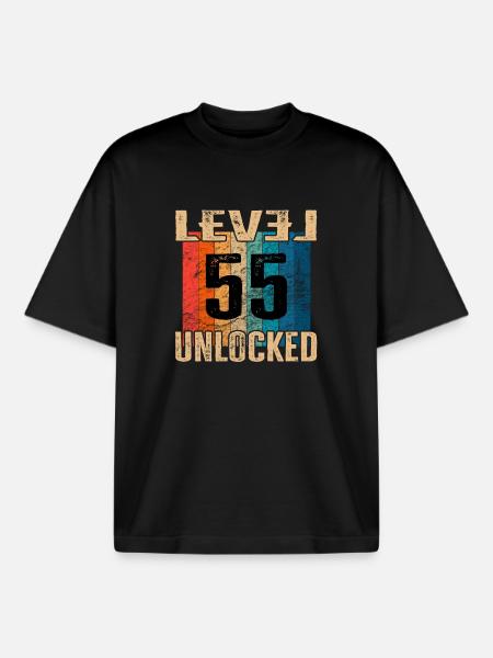 Verjaardag Happy Birthday Level Ontgrendeld 55 jaar - Unisex boxy heavyweight biologisch T-shirt Stanley/Stella - zwart