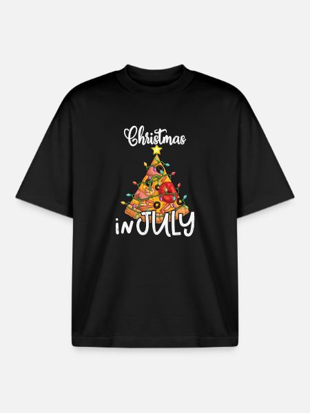 Pizza Christmas in July - Boxy Heavyweight Unisex Organic T-Shirt by Stanley/Stella - black
