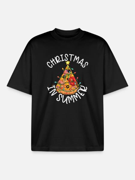 Pizza Christmas In Summer Tropical - Boxy Heavyweight Unisex Organic T-Shirt by Stanley/Stella - black