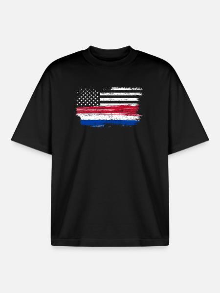 Grunge Flag Brushstroke Americana - Boxy Heavyweight Unisex Organic T-Shirt by Stanley/Stella - black