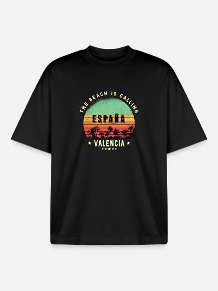 Valencia Spain beach design - Boxy Heavyweight Unisex Organic T-Shirt by Stanley/Stella - black