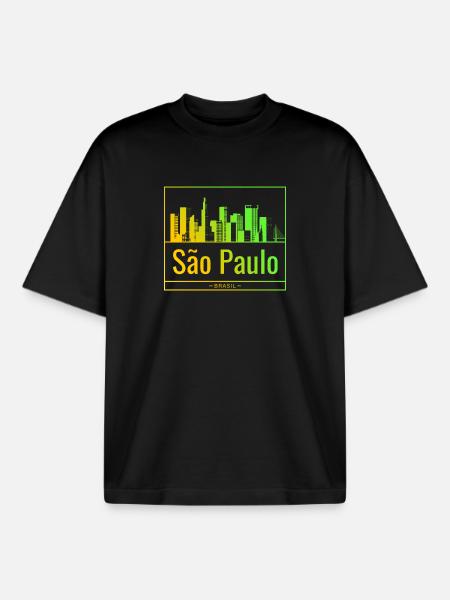 São Paulo skyline in neon gradient - Boxy Heavyweight Unisex Organic T-Shirt by Stanley/Stella - black