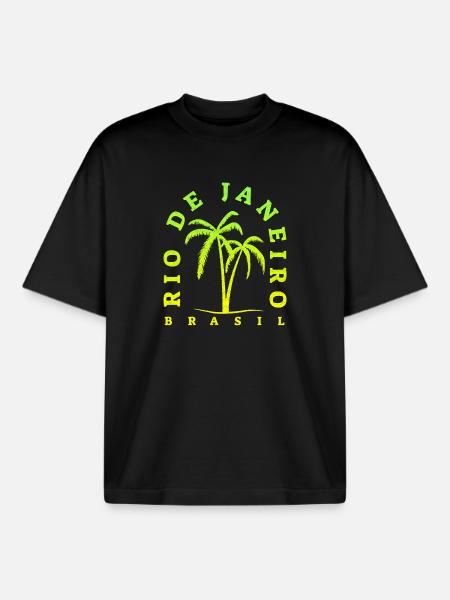 Rio Palm Neon Brasil - Boxy Heavyweight Unisex Organic T-Shirt by Stanley/Stella - black