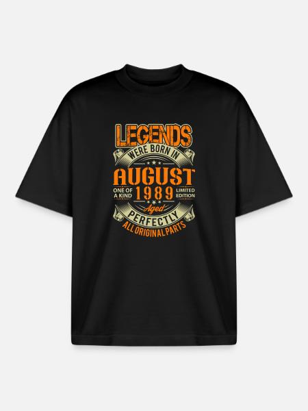 1989 August Birthday Legend - Boxy Heavyweight Unisex Organic T-Shirt by Stanley/Stella - black