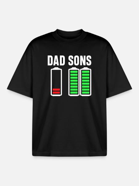 Dad Sons Battery Bar Graphic - Boxy Heavyweight Unisex Organic T-Shirt by Stanley/Stella - black