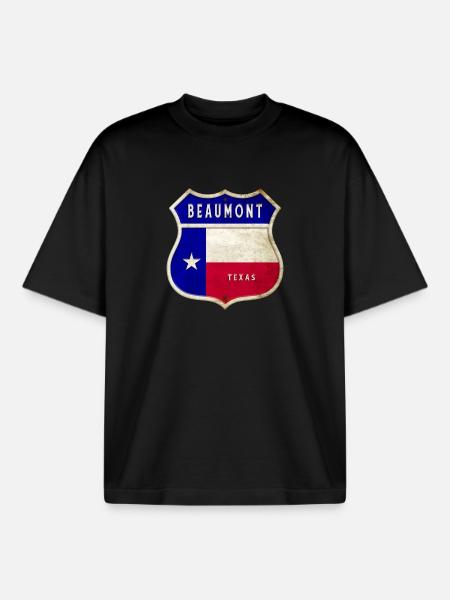Beaumont Texas crest flags design - Boxy Heavyweight Unisex Organic T-Shirt by Stanley/Stella - black