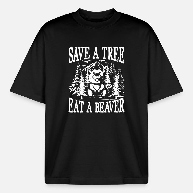 Save a tree eat a beaver - Boxy Heavyweight Unisex Organic T-Shirt von Stanley/Stella - Schwarz