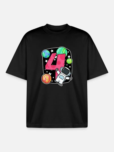 4 birthday boy - 4 years old - I am 4 - Boxy Heavyweight Unisex Organic T-Shirt by Stanley/Stella - black
