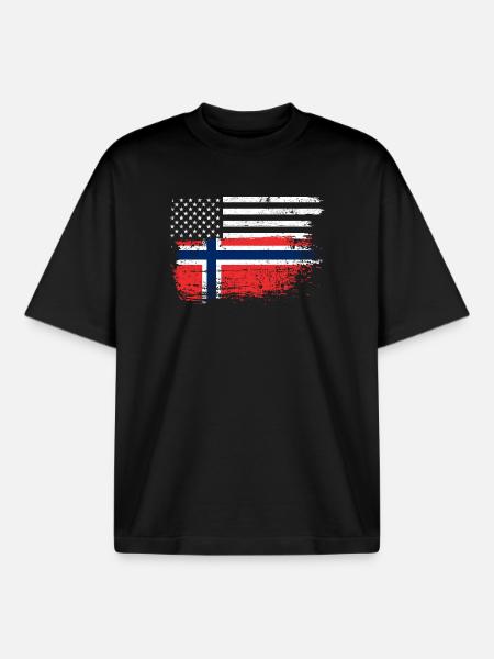 Grunge USA Norway Flag Mash - Boxy Heavyweight Unisex Organic T-Shirt by Stanley/Stella - black