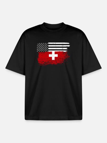 US-Sterne Schweizerkreuz Fusion - Boxy Heavyweight Unisex Organic T-Shirt von Stanley/Stella - Schwarz