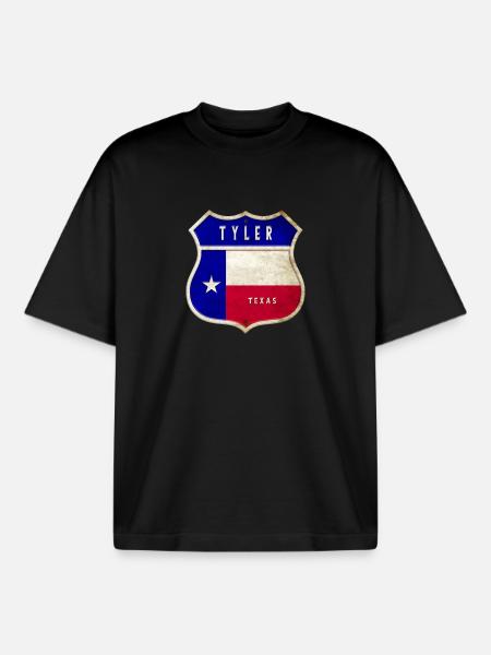 Tyler Texas crest flags design - Boxy Heavyweight Unisex Organic T-Shirt by Stanley/Stella - black