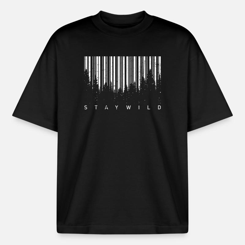 Silhouette de code-barres forestière - T-shirt unisexe boxy épais biologique Stanley/Stella - noir
