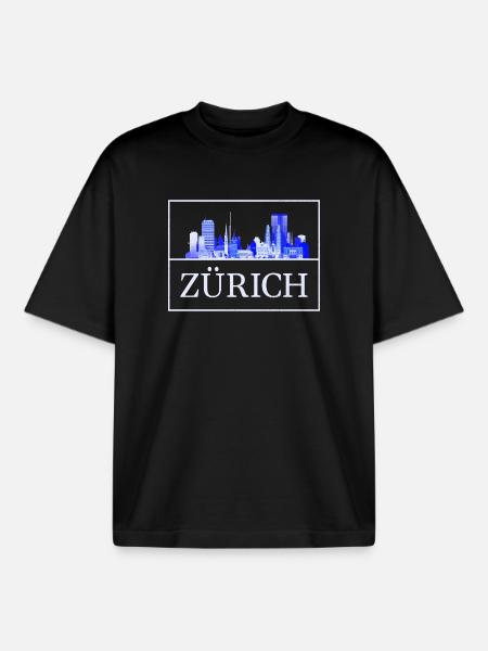 Zurich Skyline Blue Silhouette - Boxy Heavyweight Unisex Organic T-Shirt by Stanley/Stella - black