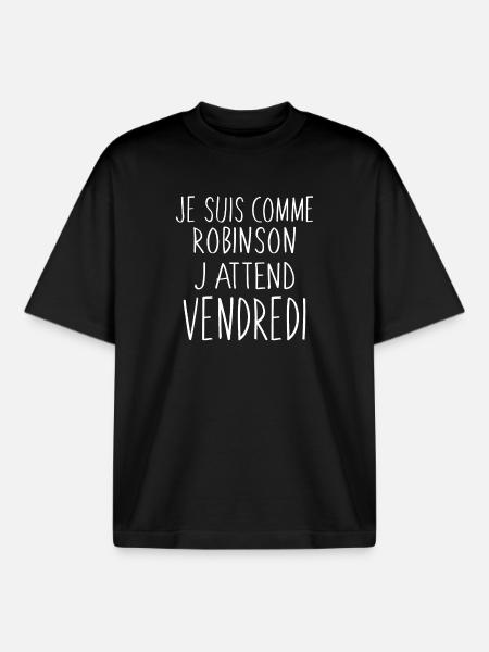 Robinson Attente Vendredi - T-shirt unisexe boxy épais biologique Stanley/Stella - noir