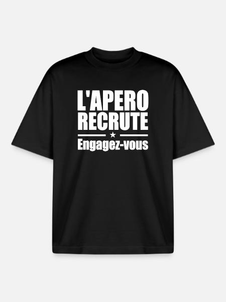 L'apéro recrute Engagez-vous - T-shirt unisexe boxy épais biologique Stanley/Stella - noir
