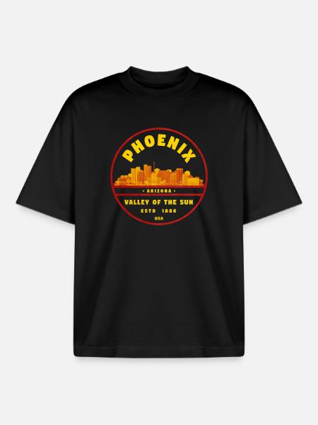 Phoenix Skyline : Vallée du Soleil - T-shirt unisexe boxy épais biologique Stanley/Stella - noir