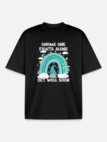 Gnome One Fights Alone Gebärmutterkrebs - Boxy Heavyweight Unisex Organic T-Shirt von Stanley/Stella - Schwarz