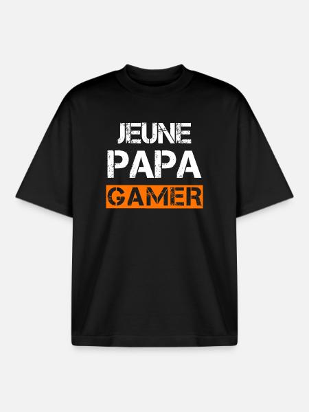 Jeune Papa Gamer - T-shirt unisexe boxy épais biologique Stanley/Stella - noir