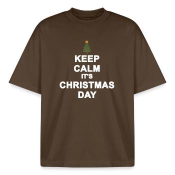 Noël Minimaliste Calme Jour Noël - T-shirt unisexe boxy épais biologique Stanley/Stella - marron foncé - Devant - AI Model Male 185 light (185cm) & AI Model Female 172 dark (172cm)