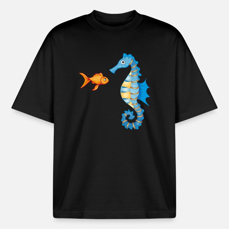 niedlicher Comic Goldfisch und Seepferdchen - Boxy Heavyweight Unisex Organic T-Shirt von Stanley/Stella - Schwarz