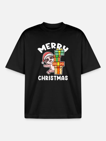 Merry Christmas Sloth - Boxy Heavyweight Unisex Organic T-Shirt by Stanley/Stella - black