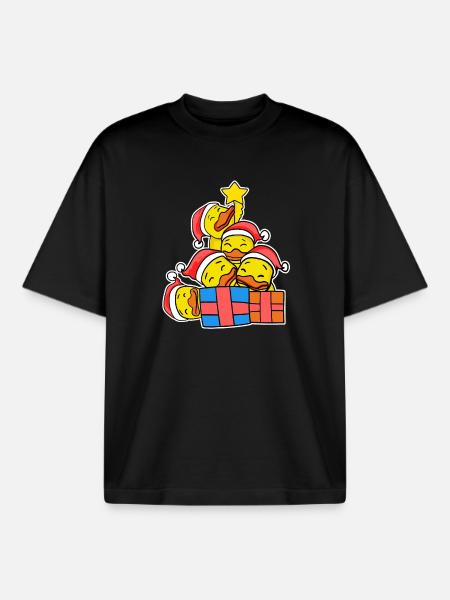 Christmas Christmas Tree Duck Ducks - Boxy Heavyweight Unisex Organic T-Shirt by Stanley/Stella - black