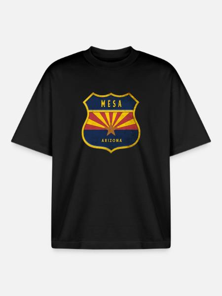 Mesa Arizona flag crest design - Boxy Heavyweight Unisex Organic T-Shirt by Stanley/Stella - black