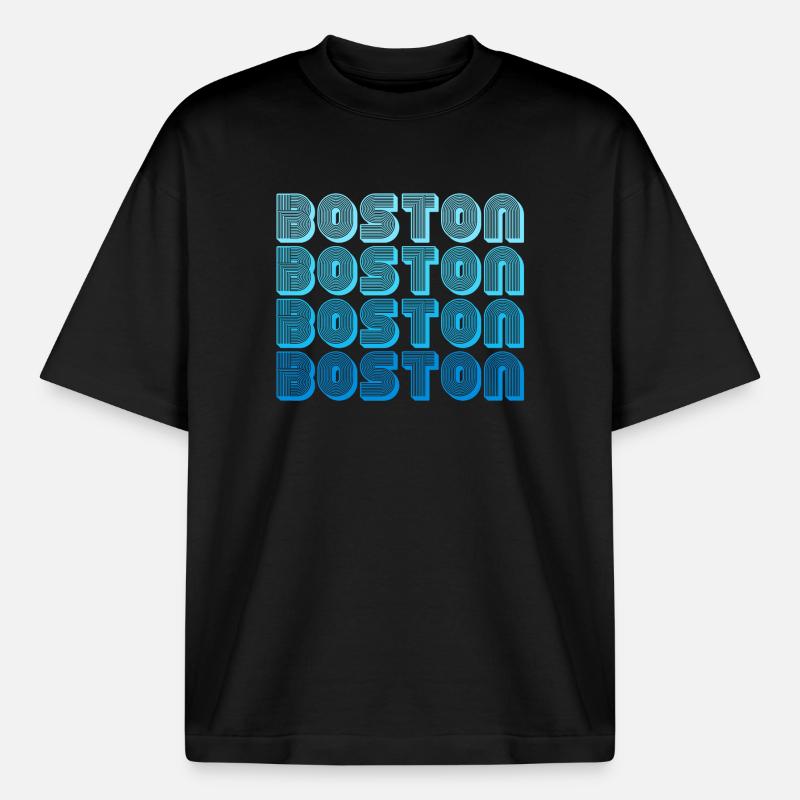 Boston Repeat Pattern Blue Gradient - Boxy Heavyweight Unisex Organic T-Shirt by Stanley/Stella - black