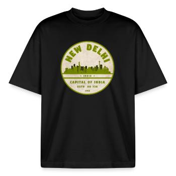 New Delhi Skyline Vintage Siegel - Boxy Heavyweight Unisex Organic T-Shirt von Stanley/Stella - Schwarz - Vorne - AI Model Male 185 light (185cm) & AI Model Female 172 dark (172cm)