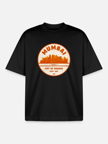 Mumbai India Skyline - Boxy Heavyweight Unisex Organic T-Shirt by Stanley/Stella - black