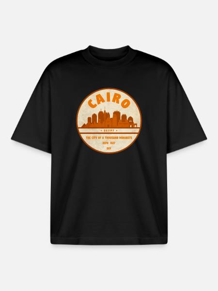 Kairo Retro Stadtsilhouette Badge - Boxy Heavyweight Unisex Organic T-Shirt von Stanley/Stella - Schwarz
