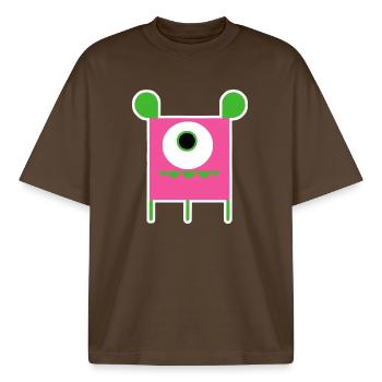 Pink Cyclops Monster | Funny Square Alien - Boxy Heavyweight Unisex Organic T-Shirt by Stanley/Stella - mocha - Front - AI Model Male 185 light (185cm) & AI Model Female 172 dark (172cm)