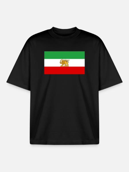 Lion and Sun Iran Flag - Boxy Heavyweight Unisex Organic T-Shirt by Stanley/Stella - black