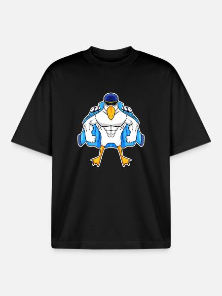 Muscular Seagull Seagull Gift - Boxy Heavyweight Unisex Organic T-Shirt by Stanley/Stella - black