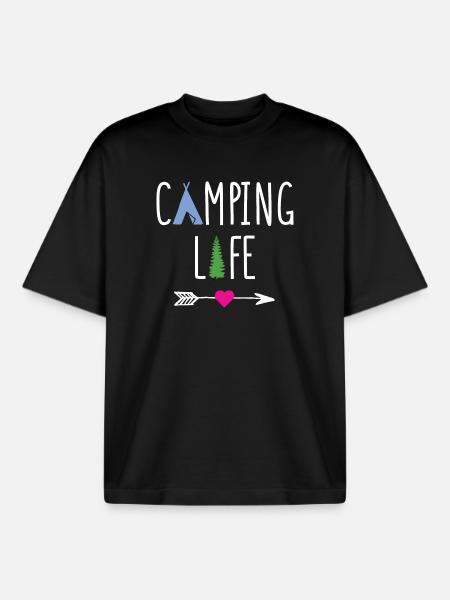 Camping Life - Boxy Heavyweight Unisex Organic T-Shirt by Stanley/Stella - black