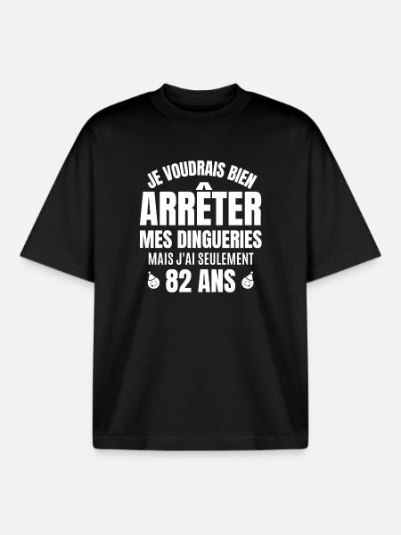 anniversaire 82 ans, anniversaire - T-shirt unisexe boxy épais biologique Stanley/Stella - noir