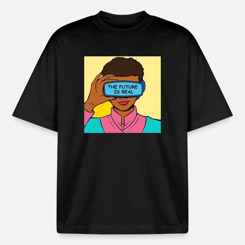 L’avenir, c’est Real VR Vision - T-shirt unisexe boxy épais biologique Stanley/Stella - noir