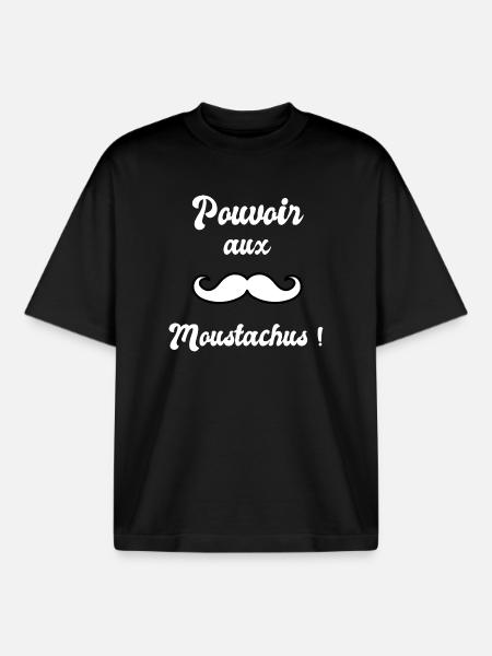 Pouvoir aux moustachus (White) - T-shirt unisexe boxy épais biologique Stanley/Stella - noir