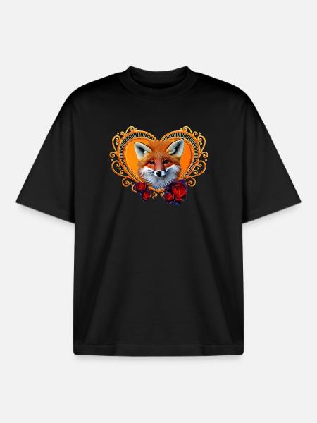 Wonderful fox head with heart - Boxy Heavyweight Unisex Organic T-Shirt by Stanley/Stella - black