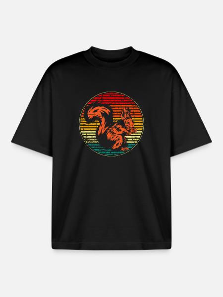 Écureuil Millésime d’automne - T-shirt unisexe boxy épais biologique Stanley/Stella - noir
