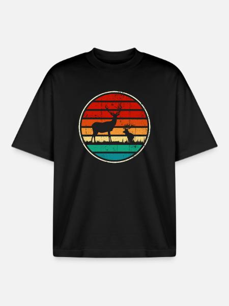 Retrowave-Sonnenuntergangs-Hirschkreis - Boxy Heavyweight Unisex Organic T-Shirt von Stanley/Stella - Schwarz