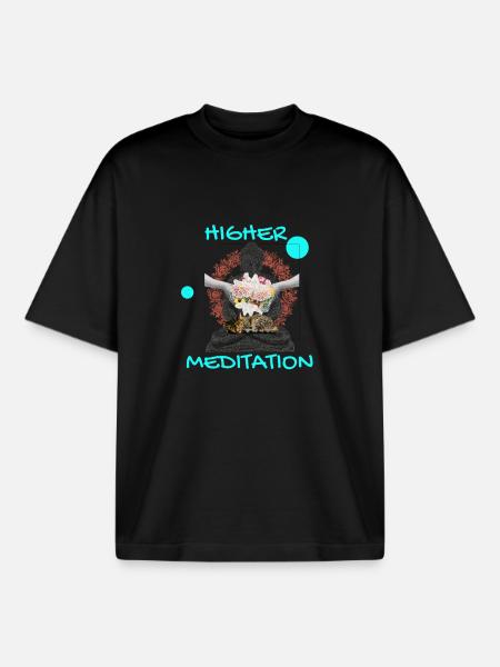 Höheres Meditation-Buddha mit Blumen - Boxy Heavyweight Unisex Organic T-Shirt von Stanley/Stella - Schwarz