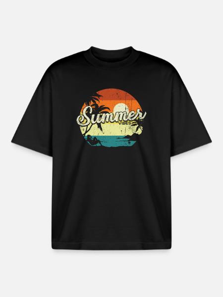 Summer Vibes Sunset Retro - Boxy Heavyweight Unisex Organic T-Shirt by Stanley/Stella - black