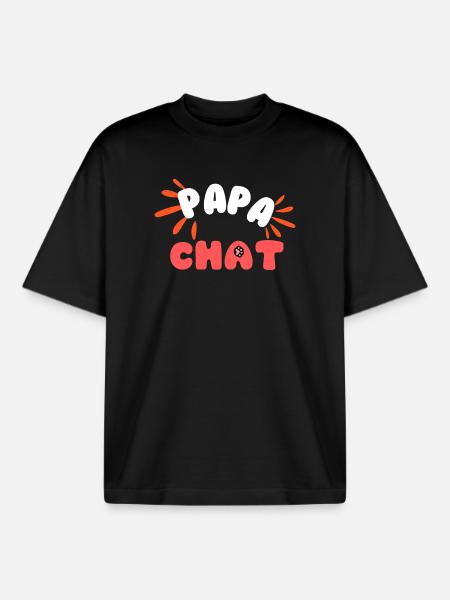 Papa Chat: Logo Amical et Pattes - T-shirt unisexe boxy épais biologique Stanley/Stella - noir