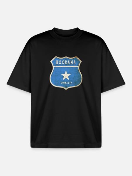Boorama Somalia coat of arms flag design - Boxy Heavyweight Unisex Organic T-Shirt by Stanley/Stella - black
