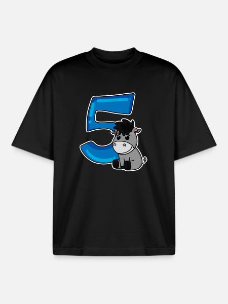 5 år - 5 års fødselsdag med dyremotiv - Stanley/Stella unisex boxy heavyweight T-shirt økologisk - sort