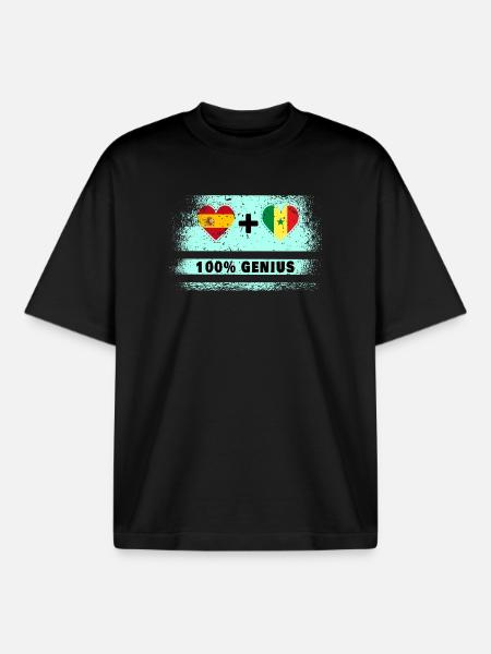 Spain and Senegal flag 100% genius - Boxy Heavyweight Unisex Organic T-Shirt by Stanley/Stella - black