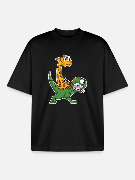 Giraffe and Dinosaur - Boxy Heavyweight Unisex Organic T-Shirt by Stanley/Stella - black