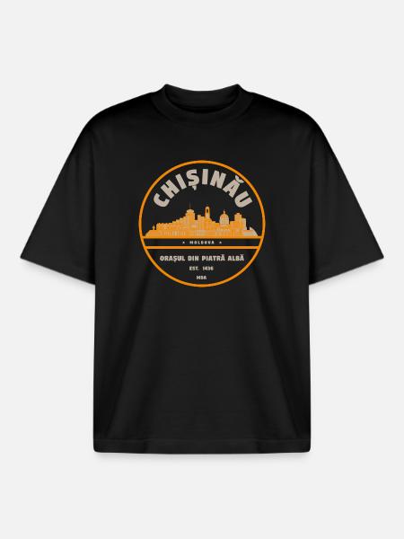 Chisinau Skyline Badge Moldova - Boxy Heavyweight Unisex Organic T-Shirt by Stanley/Stella - black