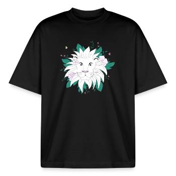 Botanischer Löwe - Boxy Heavyweight Unisex Organic T-Shirt von Stanley/Stella - Schwarz - Vorne - AI Model Male 185 light (185cm) & AI Model Female 172 dark (172cm)